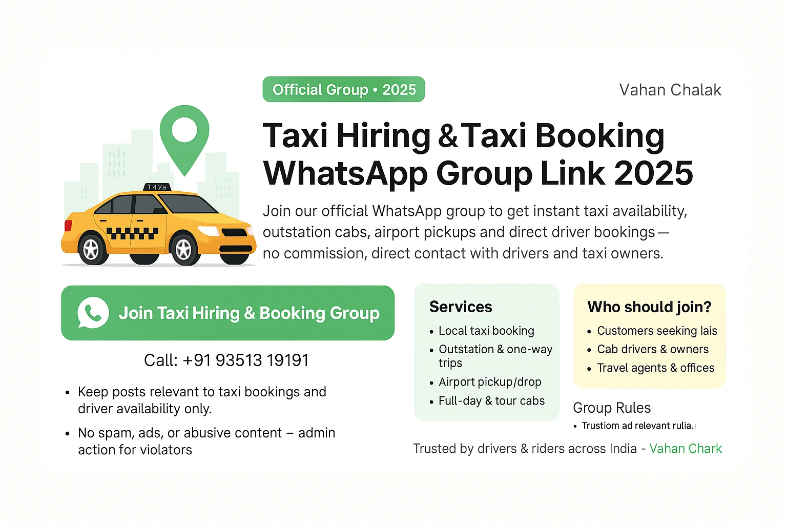 Taxi Hiring & Taxi Booking WhatsApp Group Link – Join Free Cab Driver & Customer Group