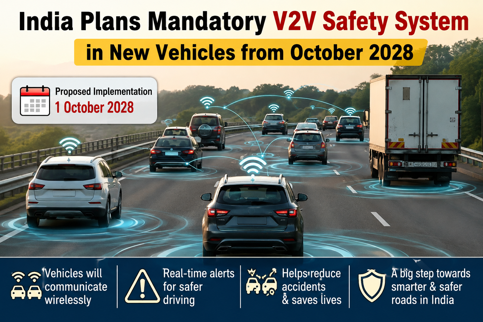 India Plans Mandatory V2V Safety System in New Vehicles from October 2028: What Every Driver Should Know