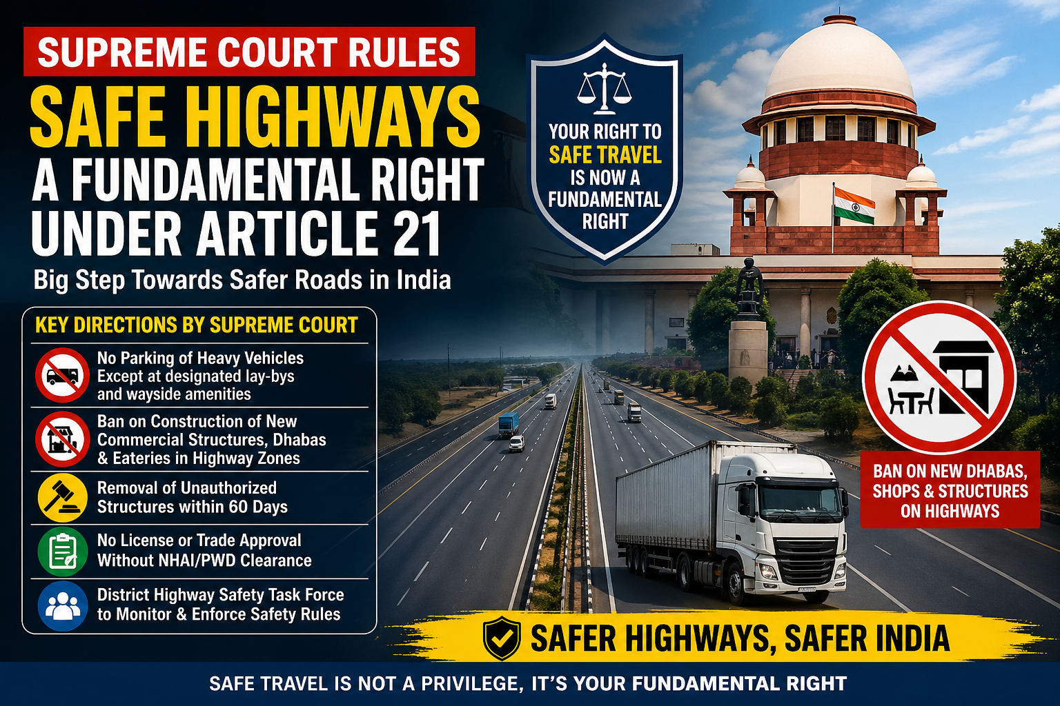 Supreme Court Declares Safe Highways a Fundamental Right Under Article 21: What It Means for Drivers and Commuters